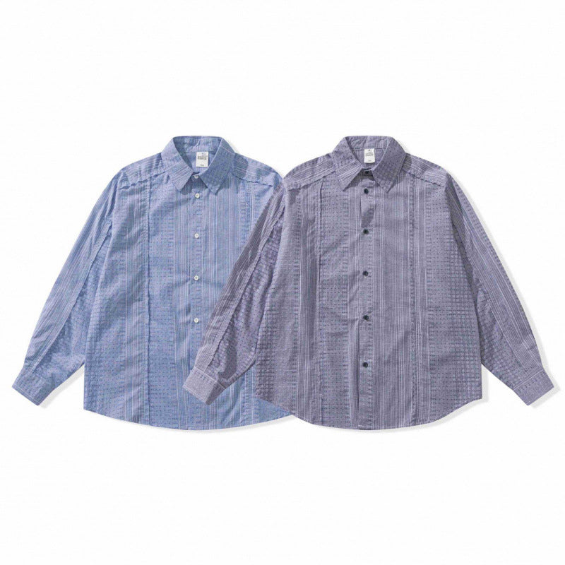 Unisex Oversize-Long Sleeve Shirt made of lightweight textured cotton with a Kent collar and fine striped border Fashion Glam