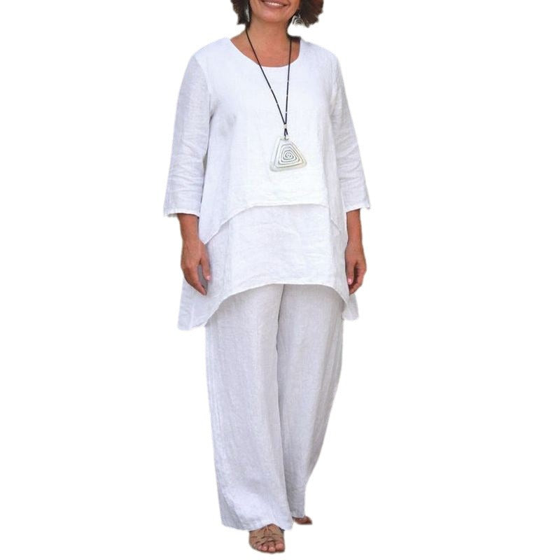 Women's Casual Two-Piece Linen Set with Oversized Tunic and Wide Palazzo Pants Fashion Glam