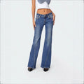Ladies High-Waisted Vintage Flared Jeans with Slim Hip Section and Vertical Seam Fashion Glam