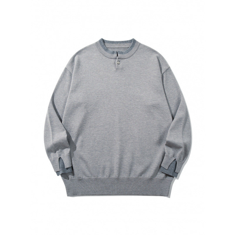 Unisex Oversize Fine Knit Sweater with Henley Button Placket and Slit Cuffs Fashion Glam