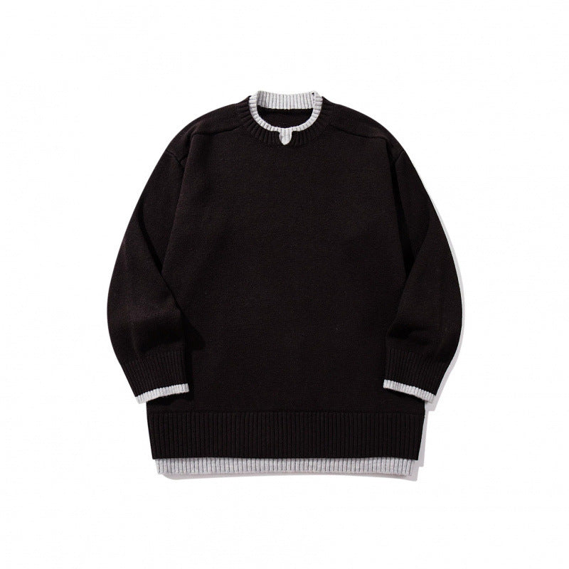 Unisex Relaxed-Fit Fine Knit Sweater with Contrast Cuffs and Extended Ribbed Hem Fashion Glam