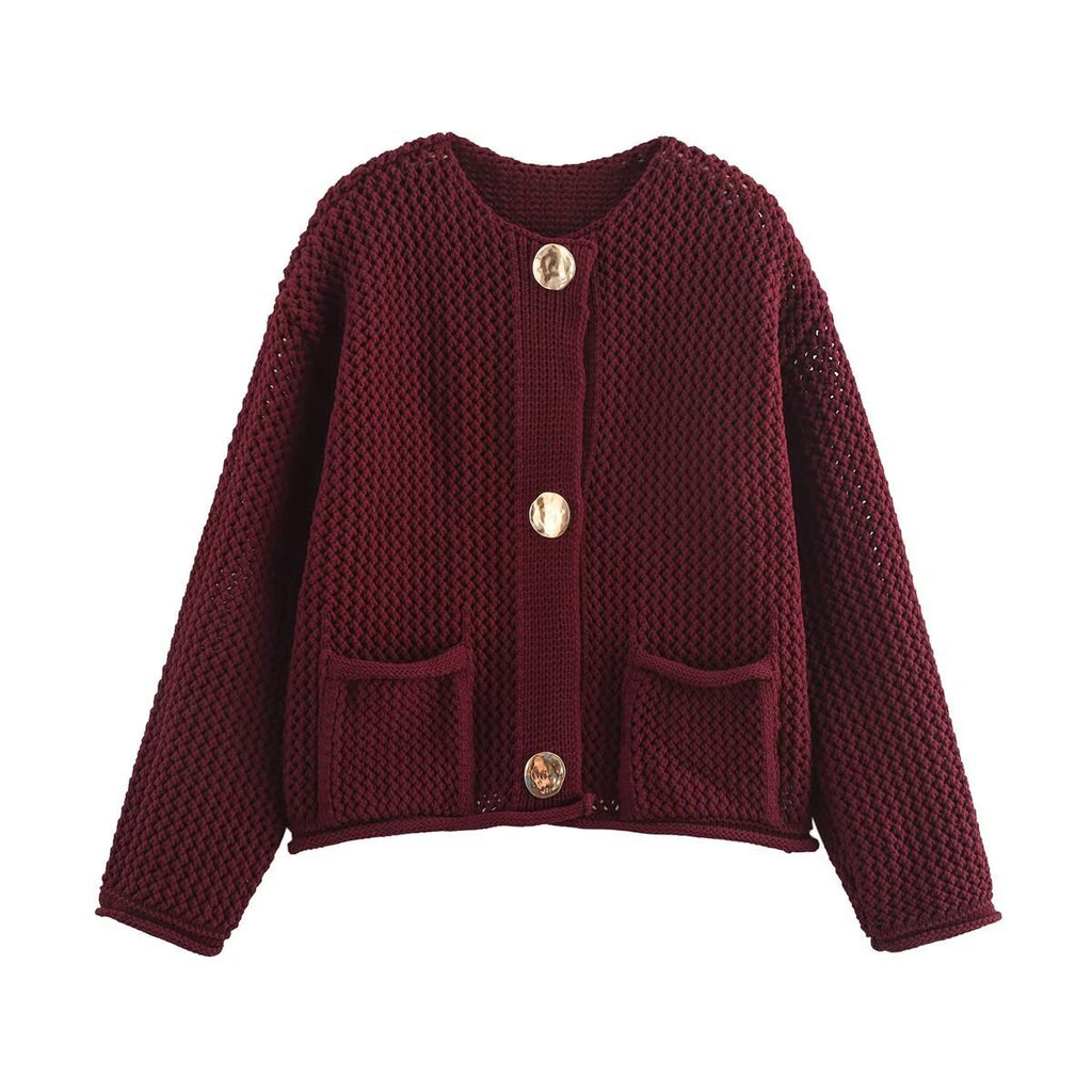Women's sharply cut cardigan with relief texture and decorative jewelry buttons Fashion Glam