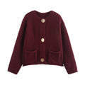 Women's sharply cut cardigan with relief texture and decorative jewelry buttons Fashion Glam