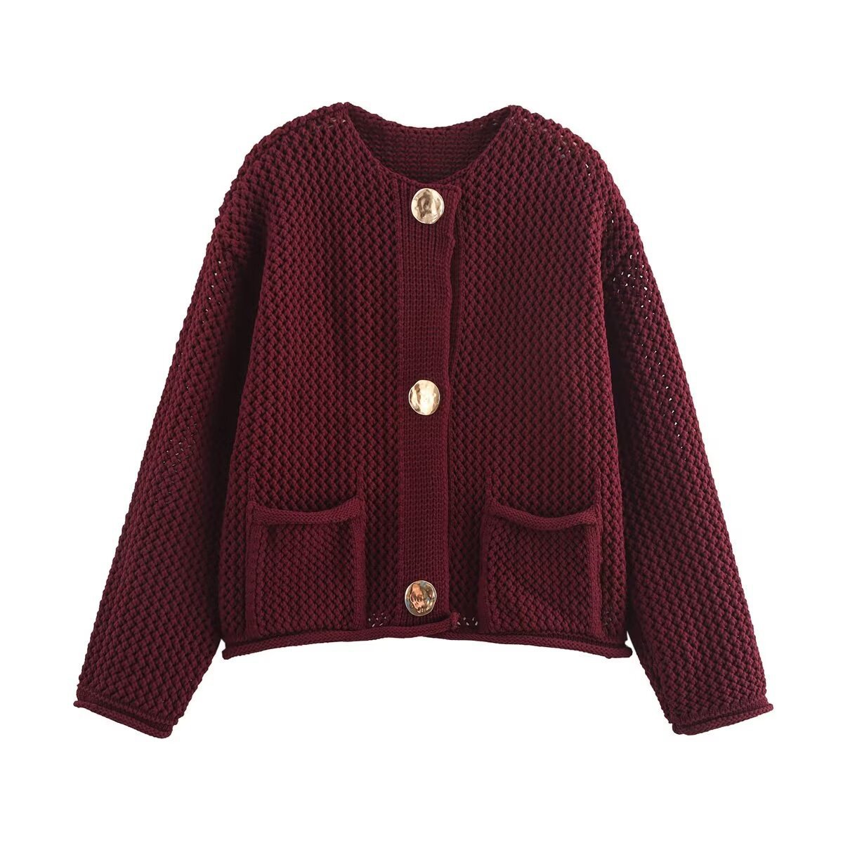 Women's sharply cut cardigan with relief texture and decorative jewelry buttons Fashion Glam