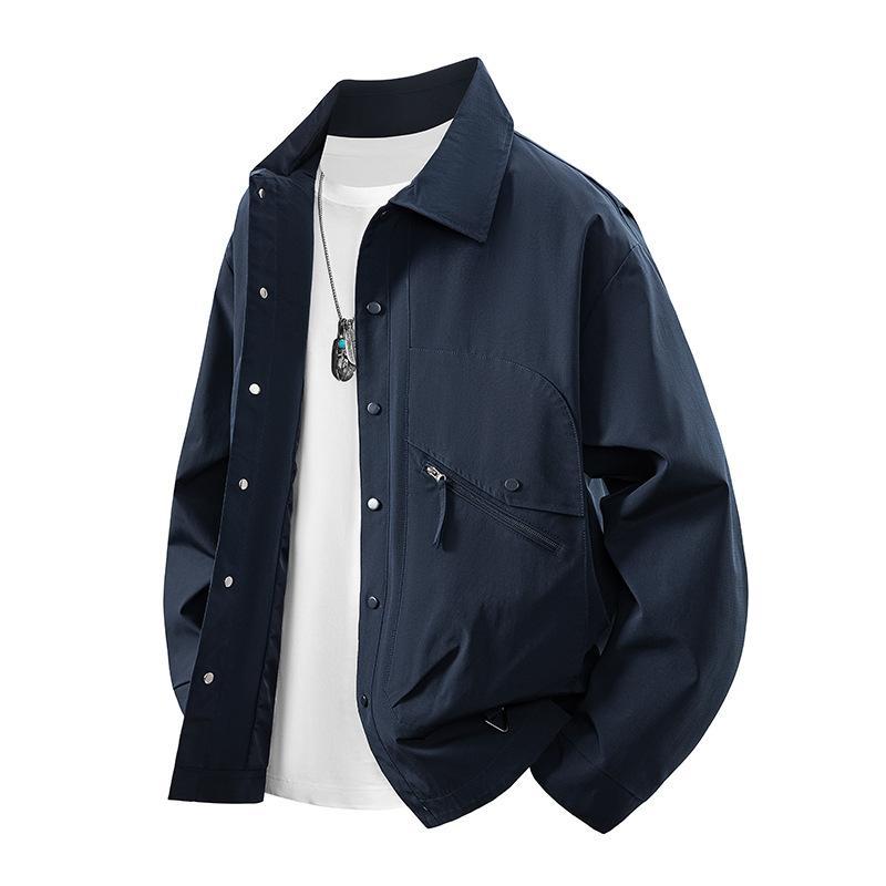 Men's overshirt coach jacket in urban utility style with snap button placket and angled zip pocket Fashion Glam