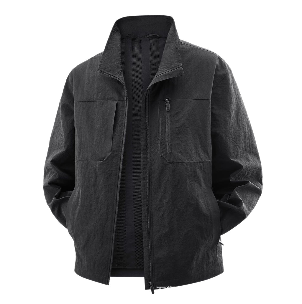 Men's Lightweight Field Utility Jacket with Mesh Lining, Stand-Up Collar and Zipper Pockets Fashion Glam