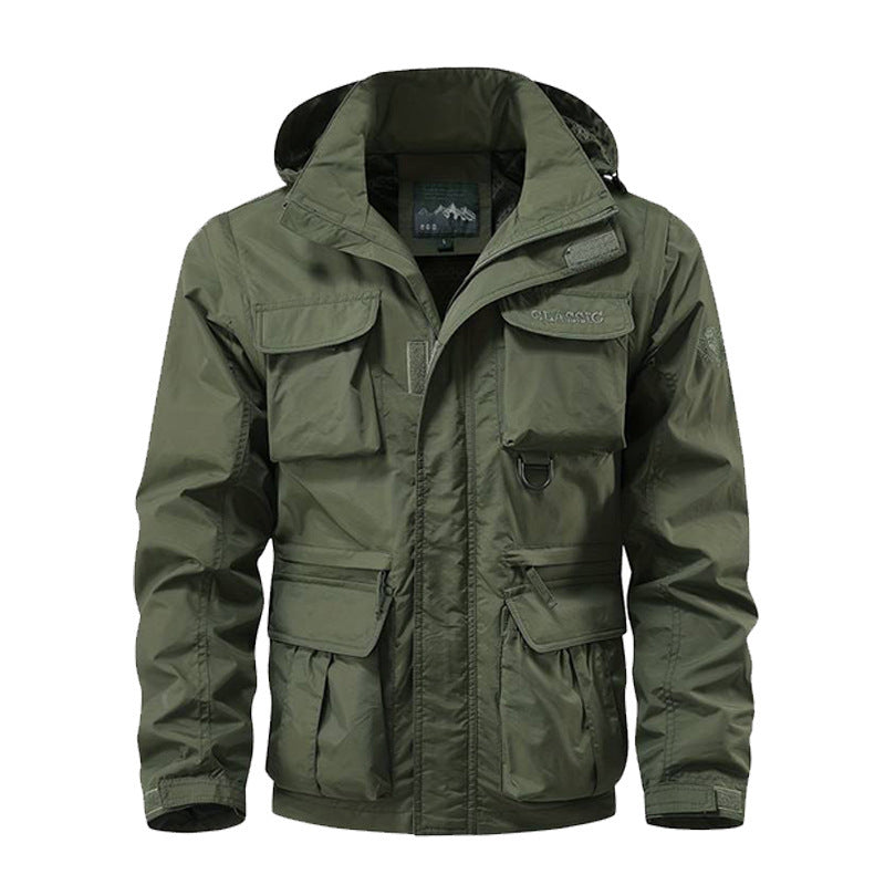 Men's multifunctional field jacket with hood, water-repellent shell, and organizer pockets Fashion Glam