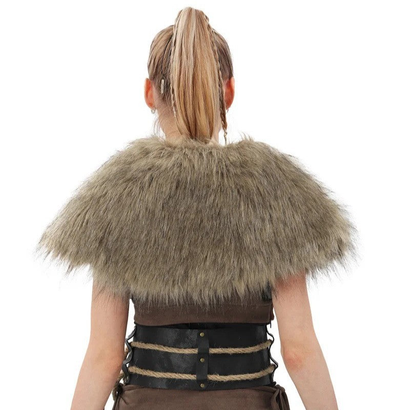 Women's shoulder cape made of fake fur with an asymmetrical hem and decorative belt Fashion Glam