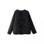 Women geometric quilted oversized liner jacket without collar Fashion Glam