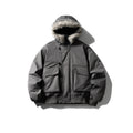 Men's Insulated Winter Bomber Jacket with Hood and Faux Fur Trim Fashion Glam