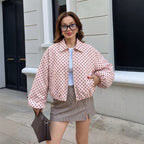 Women's Polka Dot Bomber Jacket with Zipper and Elastic Hem Fashion Glam