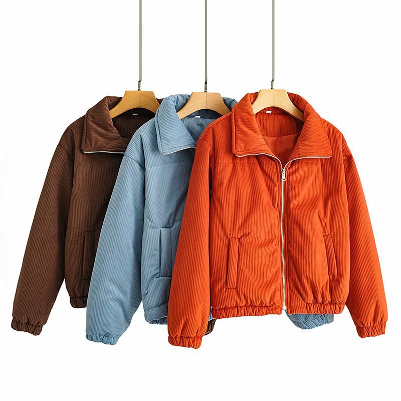 Women's short padded jacket in cord look with high stand-up collar Fashion Glam