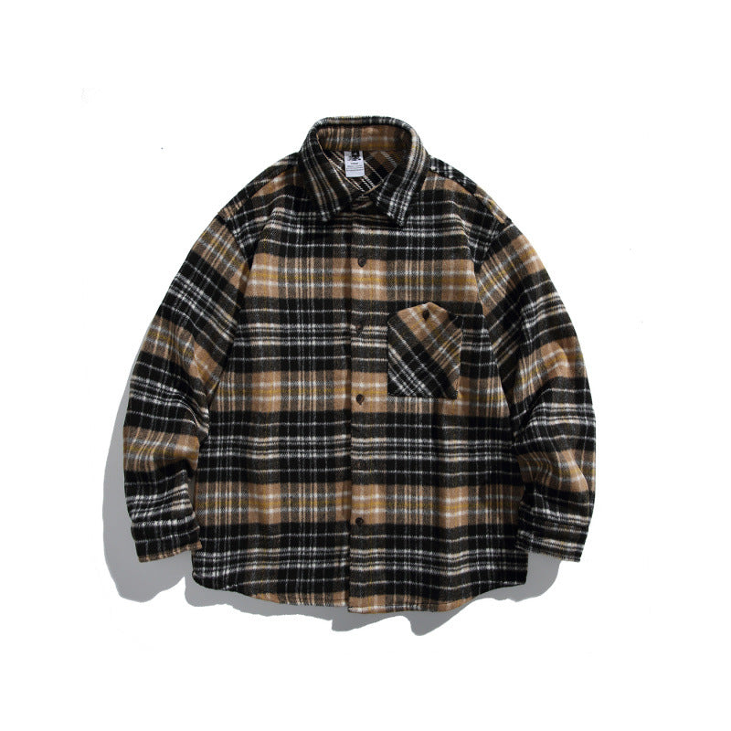 Unisex Boxy Overshirt Jacket made of soft wool blend with check pattern and patch chest pocket Fashion Glam