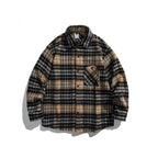 Unisex Boxy Overshirt Jacket made of soft wool blend with check pattern and patch chest pocket Fashion Glam