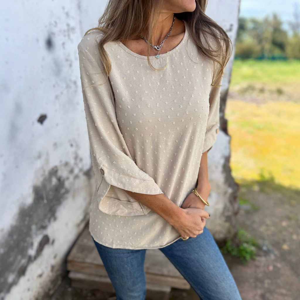 Ladies blouse with textured dot pattern and three-quarter sleeves Fashion Glam
