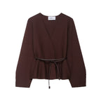Women's Crossed Knit Cardigan with Waistband and Kimono Sleeves Fashion Glam