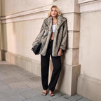 Women Short Faux-Fur Coat with Wide Shawl Collar, Open Front and Pockets Fashion Glam