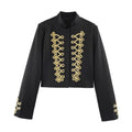 Women's short military-style jacket with gold trim and stand-up collar Fashion Glam