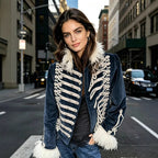 Women's tailored velvet military jacket with decorative cord appliqués and feather trim Fashion Glam