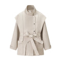 Women's Short Cape Trench with Stand Collar, Waist Belt, and Patch Pockets Fashion Glam