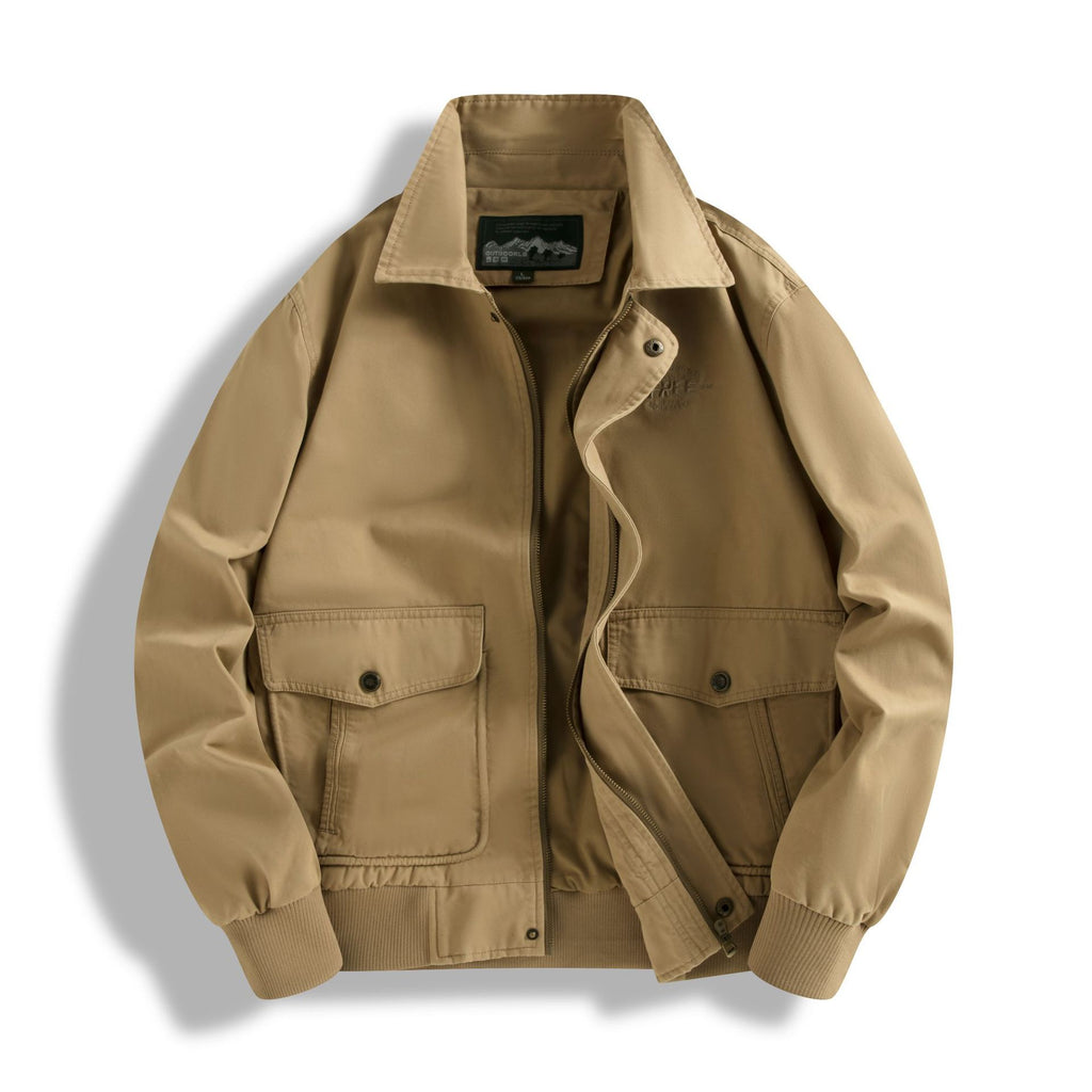 Men's Classic Field Bomber Jacket with Two-Way Zipper and Flap Pockets Fashion Glam