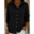 Women's Structured Shirt Blouse in Waffle Knit with Classic Collar and Continuous Button Placket Fashion Glam