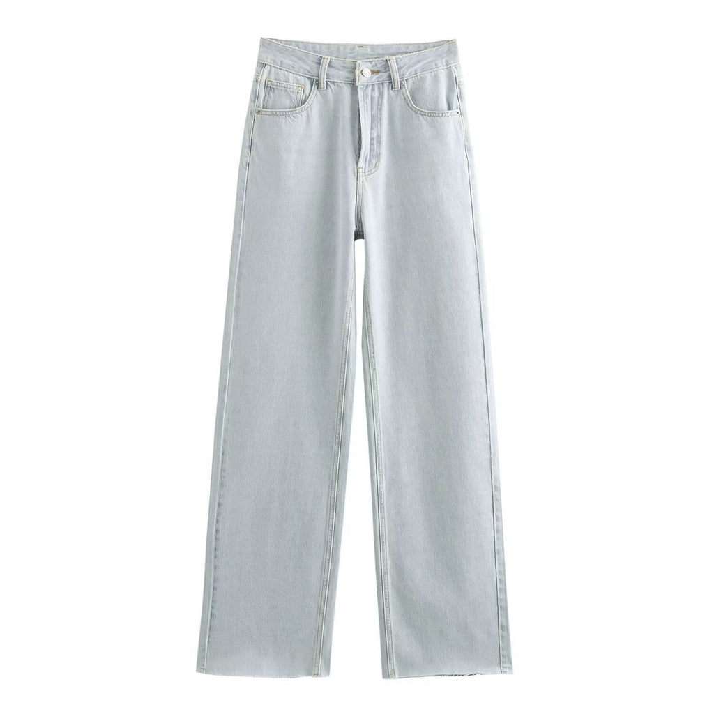 Women's high-waisted wide-leg jeans with wide leg and vintage wash Fashion Glam