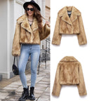 Women's Short Fitted Faux Fur Blouson with Wide Shawl Collar Fashion Glam