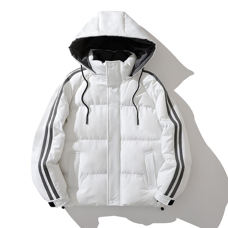 Unisex Padded Hooded Jacket with Drawstring and Contrast Stripes Fashion Glam