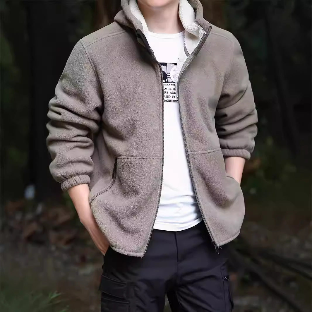 Men's hoodie fleece jacket with Sherpa lining, two-way zipper and wind-resistant front Fashion Glam