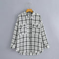 Women's Checked Boucle Shirt Jacket in Oversized Shacket Style with Chest Pockets Fashion Glam