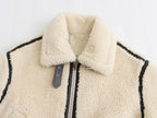 Ladies Oversize Teddy Jacket in Aviator Look with Contrast Seams and Webbing Details Fashion Glam