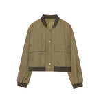 Women's Cropped Boxy Jacket with Snap Buttons, Large Patch Pockets and Ribbed Cuffs Fashion Glam