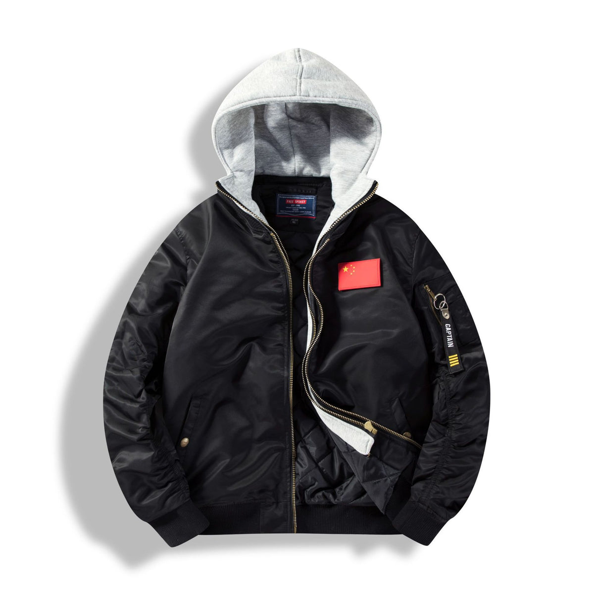 Men's bomber jacket with removable hood inner lining and quilted thermal insulation Fashion Glam