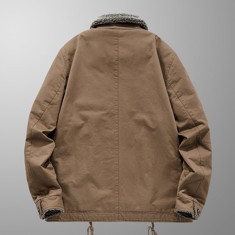 Men's insulated canvas work jacket with sherpa lining and shirt collar Fashion Glam