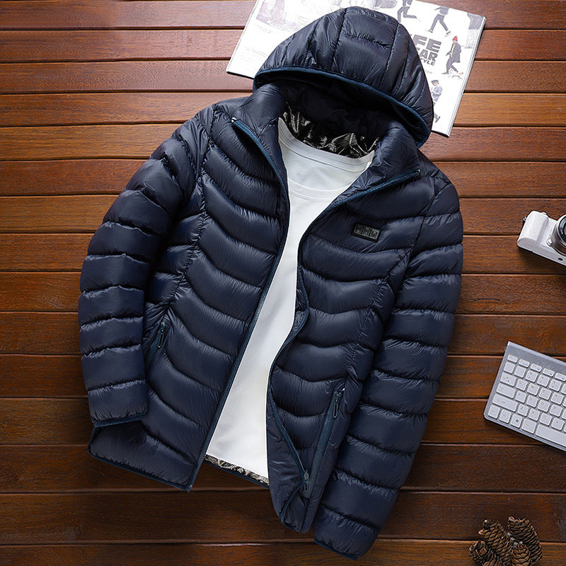 Men's ultralight quilted down jacket with hood, wind-resistant outer shell and packing function Fashion Glam
