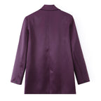 Women's Double-Breasted Satin Blazer with Notched Lapels and Flap Pockets Fashion Glam