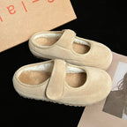 Women's Cozy Velour Mary Jane Slippers with Teddy Lining and Velcro Fashion Glam