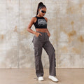 Women's Utility Cargo Pants with Wide Leg, Multiple Pockets and High Waist Fit Fashion Glam