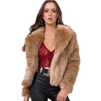 Women's Short Plush Jacket with Voluminous Shawl Collar and Boxy Silhouette Fashion Glam