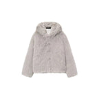 Women's Hooded Faux Fur Short Jacket with Dense Long Pile and Oversize Silhouette Fashion Glam