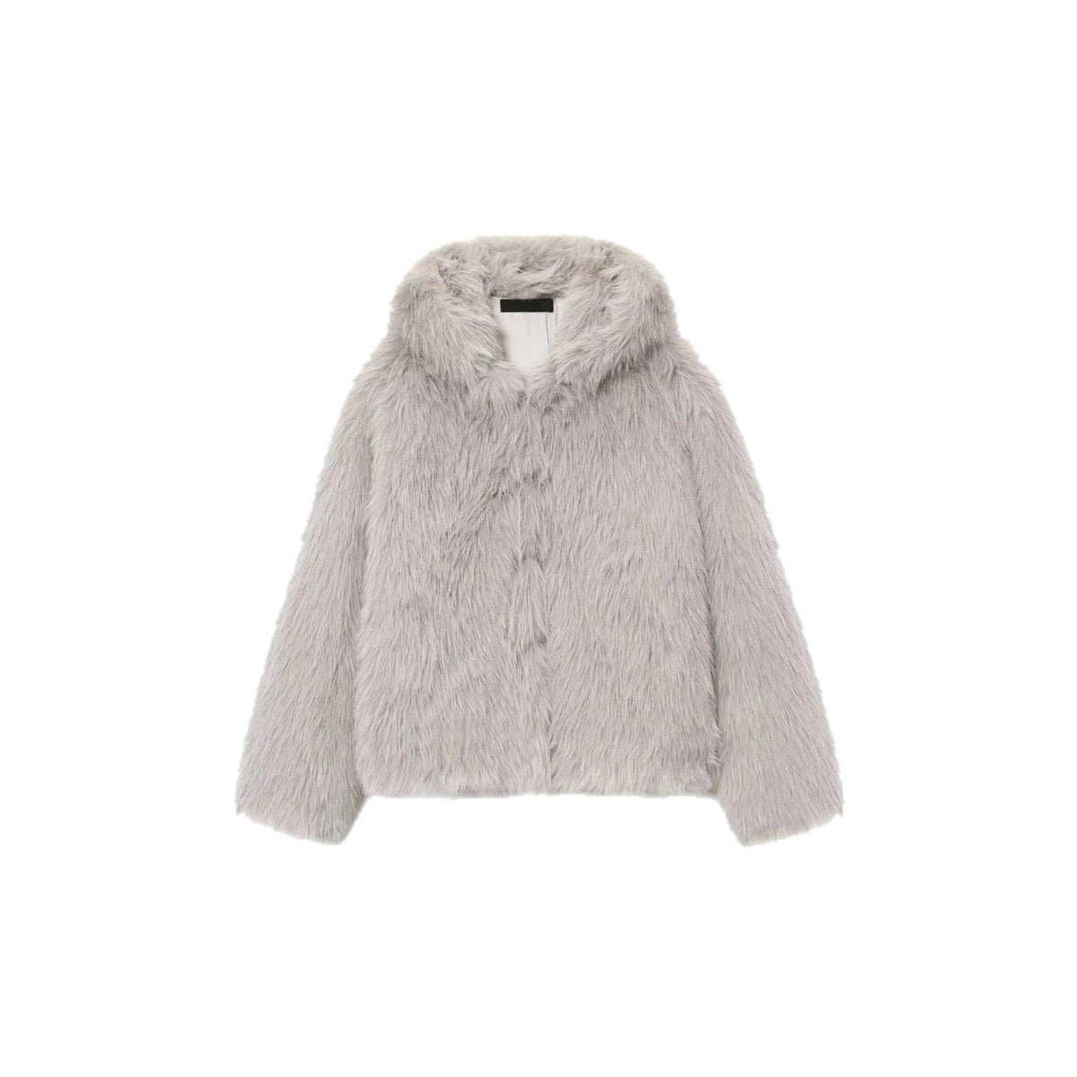 Women's Hooded Faux Fur Short Jacket with Dense Long Pile and Oversize Silhouette Fashion Glam