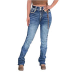 Women High-Waisted Slim-Straight Jeans with V-Shaped Waist and Superstretch Denim Fashion Glam