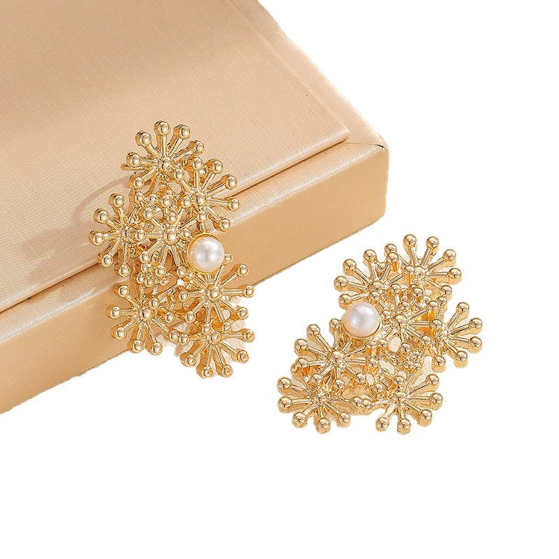 Women’s ear clips with elaborate flower design and pearl accent Fashion Glam