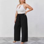 Women's Wide Culottes in Linen Look with Paperbag Waist, Tied Belt and Side Pockets Fashion Glam