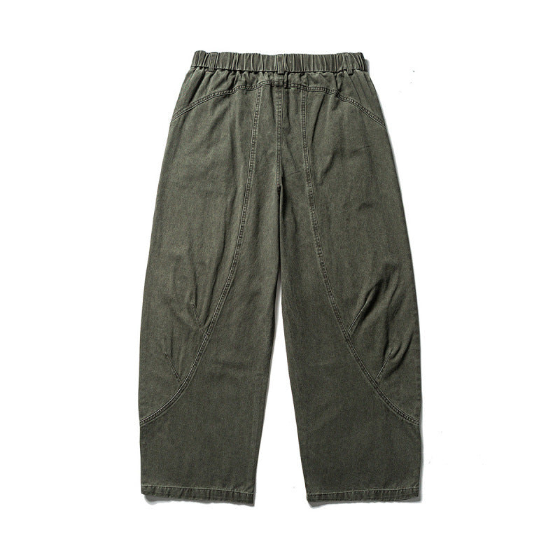 Men's Loose Workwear Pants with Elastic Waistband and Curved Seam Panels Fashion Glam