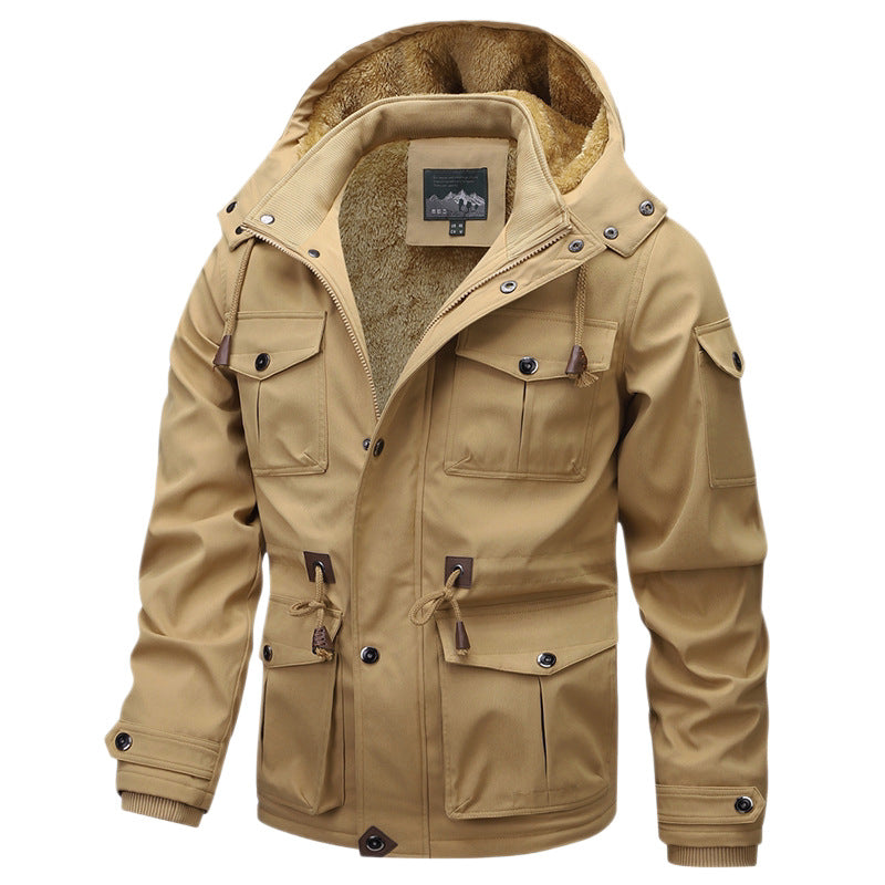 Men's Military-Inspired Canvas Parka with Teddy Fleece Lining and Adjustable Waist Drawstring Fashion Glam