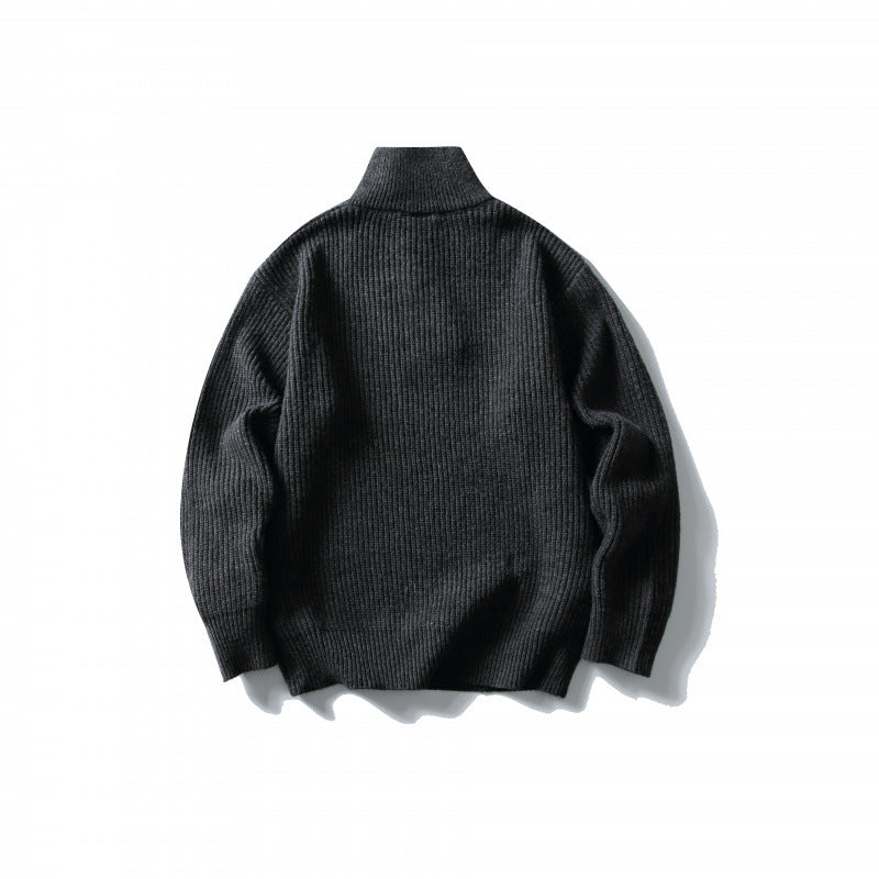 Unisex Structured Half-Zip Knit Sweater with High Stand-Up Collar and Ribbed Rib Knit Fashion Glam