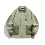 Unisex Oversize Utility-Field Jacket with patch pockets, contrast panels, and hidden zip placket Fashion Glam