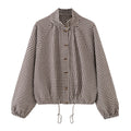 Women's Checked Oversize Blouson with Drawstring and Stand Collar Fashion Glam